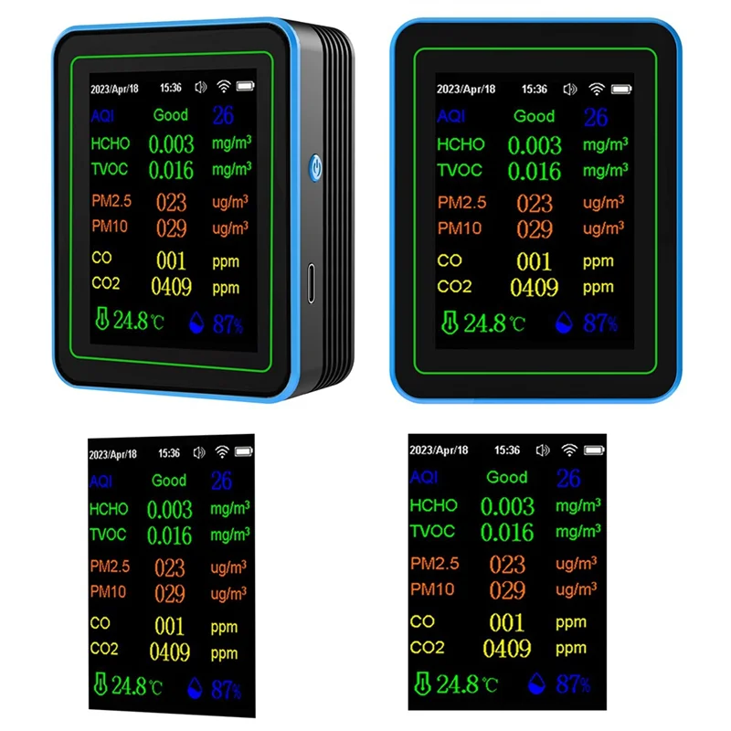 ABMF-Tuya Wifi 12 in 1 공기질 모니터 다기능 PM2.5 AQI PM10 HCHO TVOC CO CO2 화면 디스플레이 공기 감지기