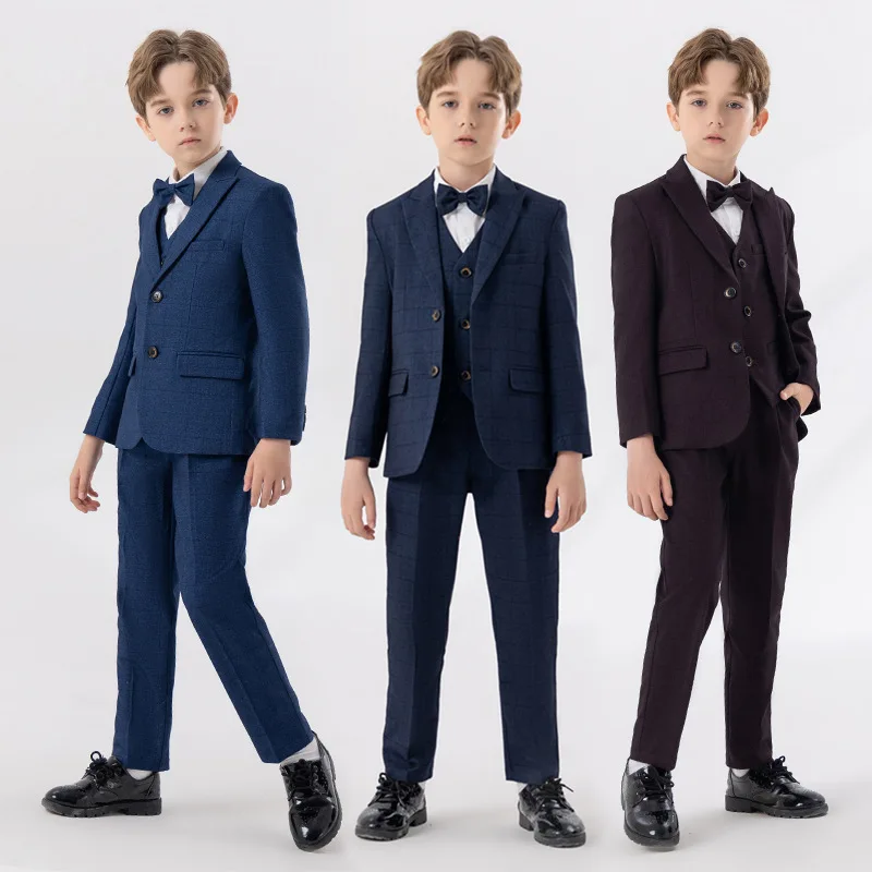 

Spring Autumn Teenager Kids Formal Tuxedo For Boys Navy Blue Elegant Kids Suit Boy Child Wedding Suit For Boys 7 To 14 Years Old
