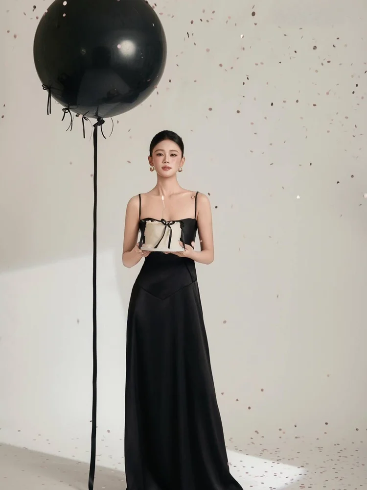 

New Black Birthday Dress Hepburn Style Korean System Studio Portrait Artistic Clothing High Quality Personal Sense Gift