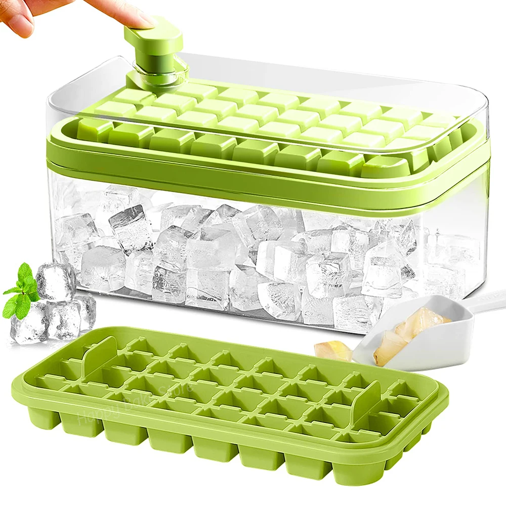 32/64-Cavity Ice Cube Tray with Lid And 1 Ice Scoop, Easy Release Ice Cube Mold for Chilling Cocktail, Whisky, Coffee, Milk Tea