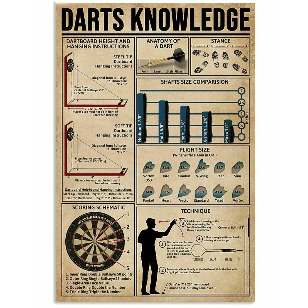 Darts Poster Gift for Beginner Multisize Wall Decor Artwork 8x12 Inches Retro Vintage Decor Sign Metal Tin Sign Home Bar Wall