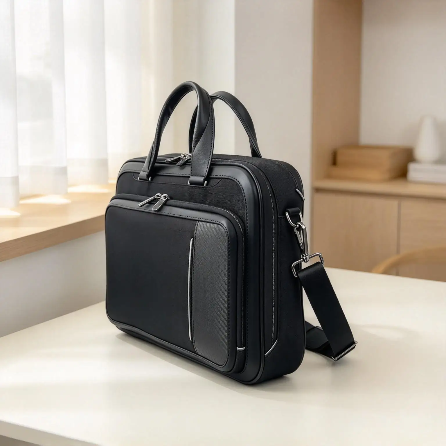 Large Capacity Business Handbag Briefcase for Men, Sleek Laptop Bag for Office Commute