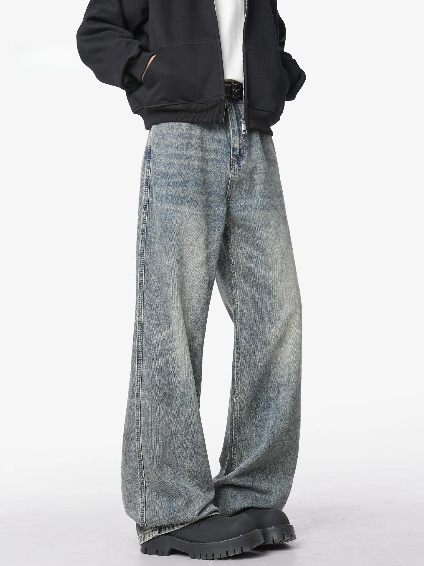 

Американские ретро-джинсы мужские осенне-зимние утепленные, модные, в стиле High Street, прямые, широкие, повседневные, длинные брюки