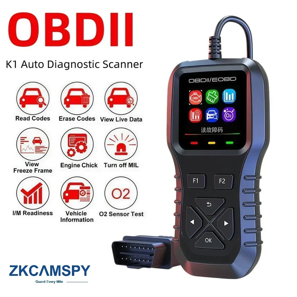K1 OBD2 Code Reader Scanner, OBD2 EOBD Vehicle Diagnostic Tool with Live Data, Freeze Frame, Color Screen, Fault Code Erase