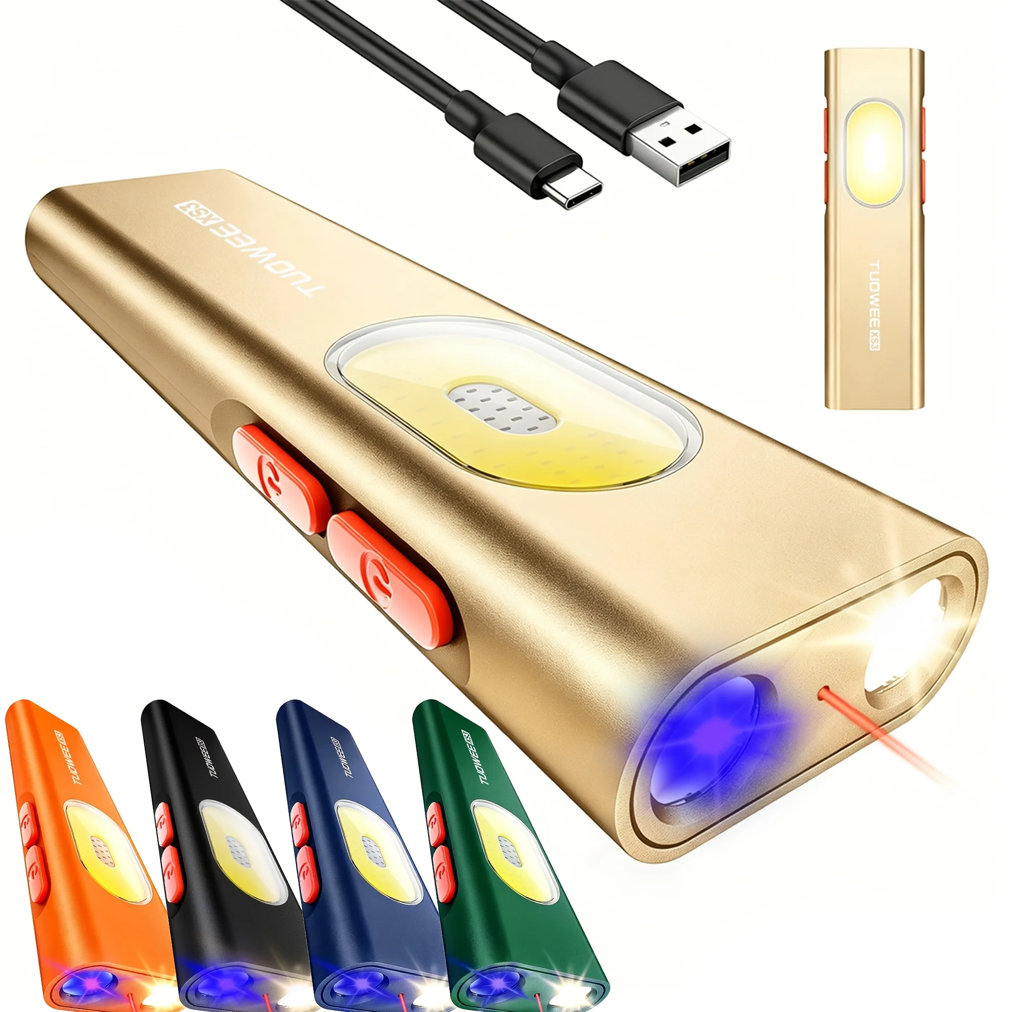 1400 Lumens Flat EDC Flashlight with IR Laser, 10 Lighting Modes UV & IR Work Light, Dual-Way Clip, Magnetic Tail, Rechargeable, Battery Level Indicator, Cat Toy