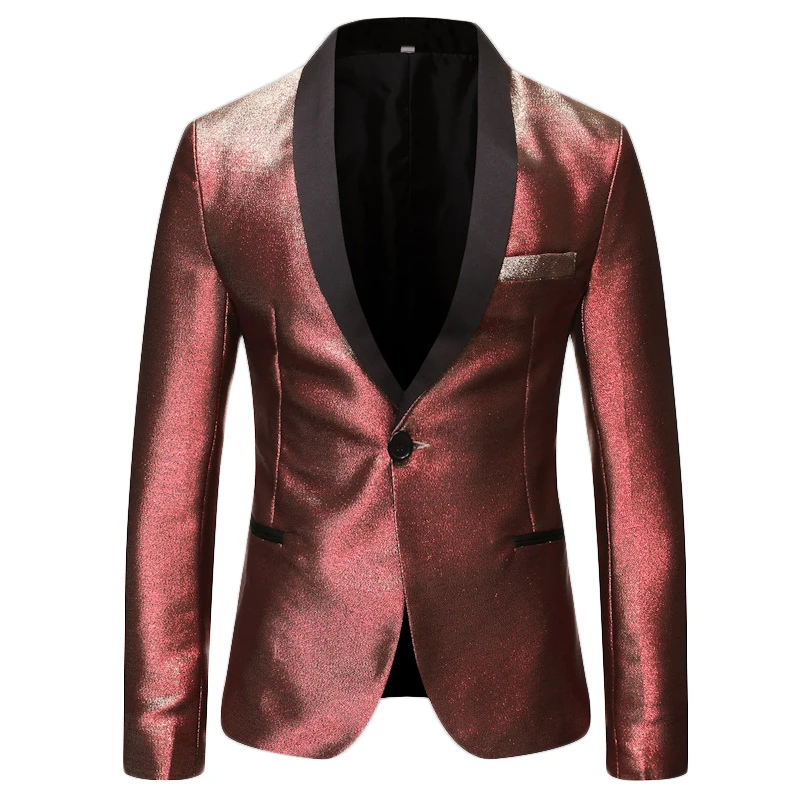 Heren Shiny Mode Gradiënt Jurk Blazer Een Knop Sjaal Revers Elegante Pak Jas Mannen Casual Party Prom Bruiloft Banket Smoking