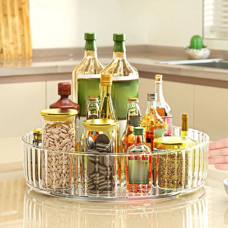 

Rotating Storage Tray Organizer for Kitchen Seasoning Spice Drink Tray Transparent Turntable Cosmetic Organizer Turntable Rack