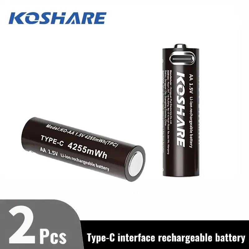 

KOSHARE 1.5V AA Lithium Battery 4255mWh Type-C USB-C Rechargeable Batteries Free charg for Remote Control Toys Smart Door Locks