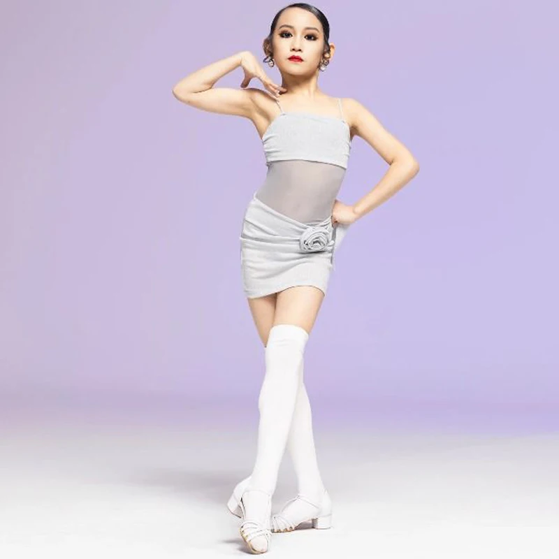 Conjunto de vestido de baile latino para niñas, falda de malla con cuello Halter, novedad de verano 2025, ropa de entrenamiento de baile Cha Samba Rumba