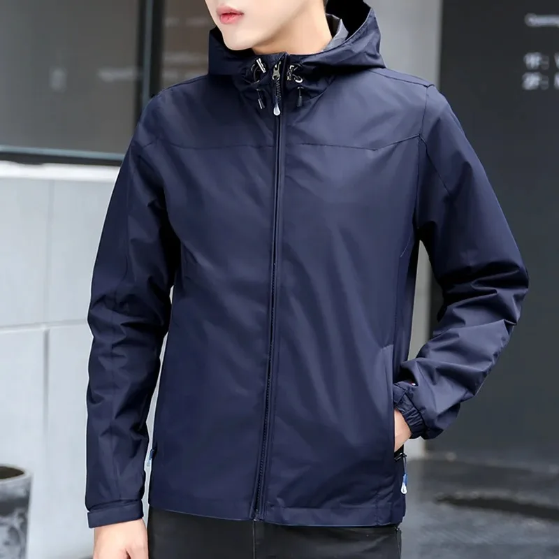 Men's Hooded Solid Spring Autumn Zipper Long Sleeve Pockets Drawstring Cardigan Jackets Coats Casual Loose Office Lady Tops