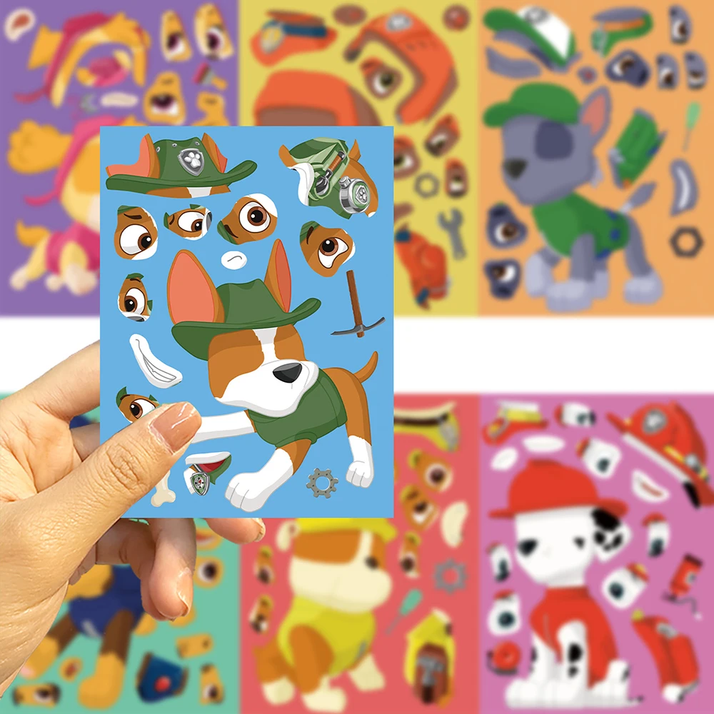 8/16Sheets Make a Face PAW Patrol Puzzle Stickers Chase Assemble Cartoon Decals Kids Jigsaw Party Decoration Children Boy Toys