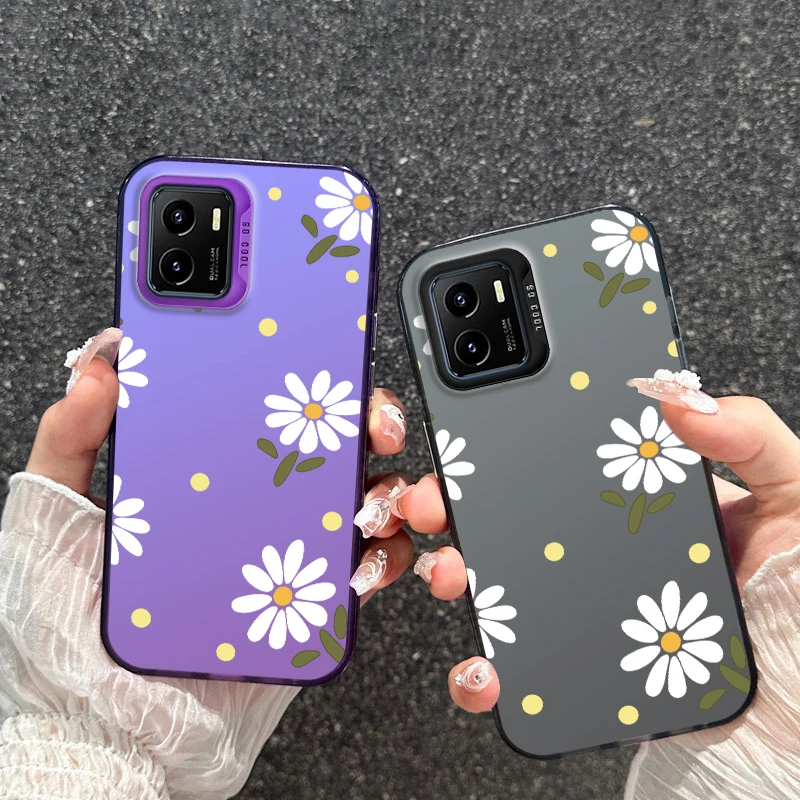 Coque For vivo Y01 Y15s Y15a Y32T iQOO U5x White Minimalist Flower Painted Phone Case Shockproof Back Cover Funda