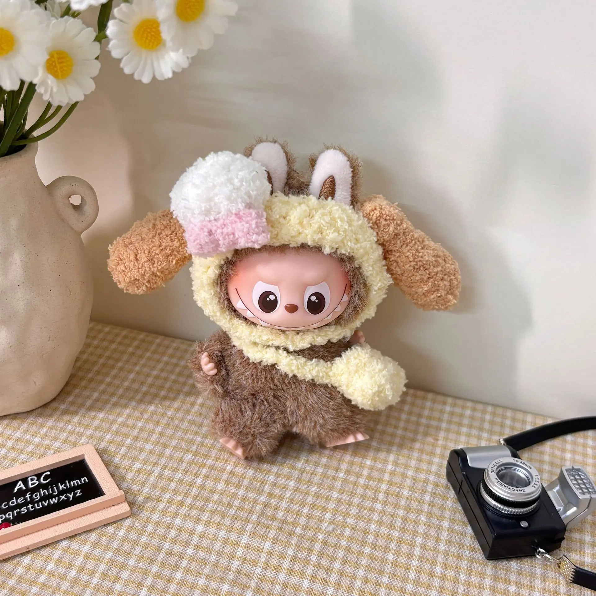 

New Arrival Doll Clothes For 4th Generation Mini Labubu 4.0 Cute Plush Animal Bear Floral Headcover Scarf Set