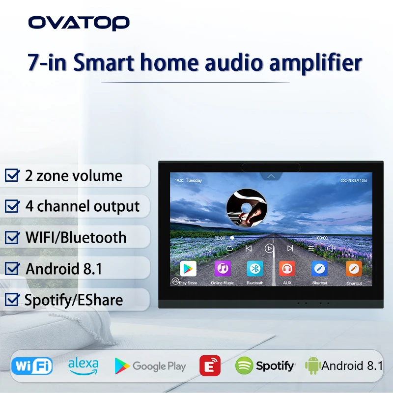 

7 inch Music Player Amplificador Background System Stereo Sound WIFI EshareTouch Screen Bluetooth Audio In Wall Amplifier