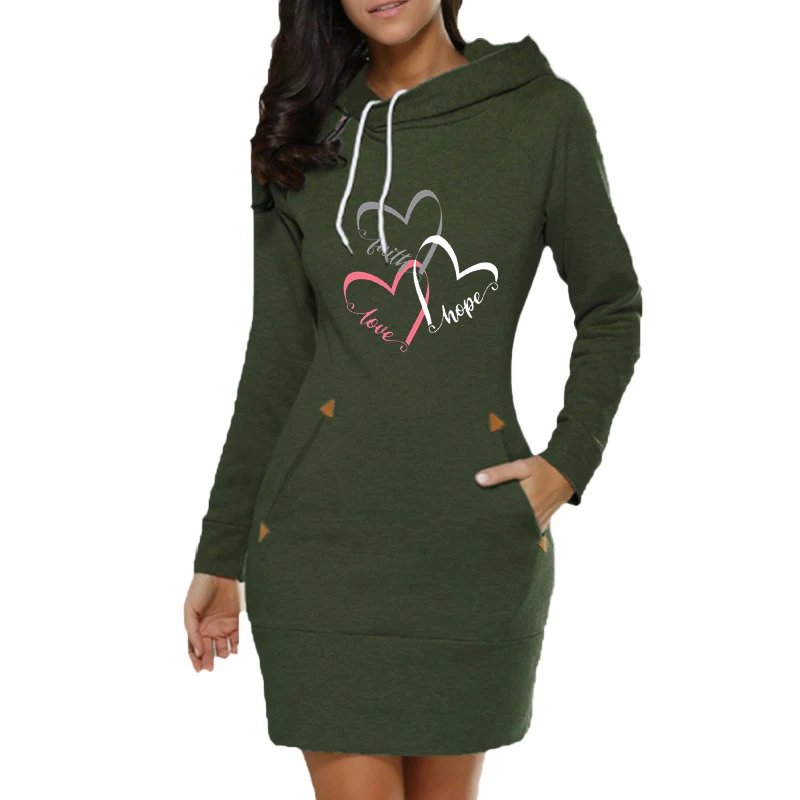 New Women Hoodie Dress Prints Long Sleeve Hoodie Casual Hooded Jumper Pockets Sweater Tops