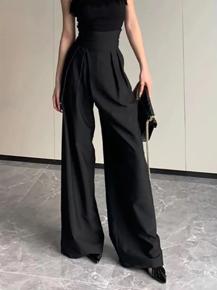 Zoki Schwarz Anzug Breite Bein Hosen Frauen Koreanische Casual Hohe Taille Retro Hosen Lose Elegante Weibliche Herbst Vintage Elegante Hosen Neue