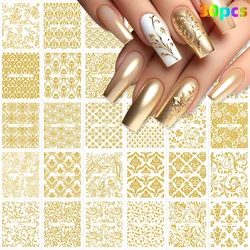 30pcs Golden Foil Nail Art Stickers Set 3D Self-Adhesive Metallic Decals Flower Leaf Necklace DIY Design Manicure Accessories#NL