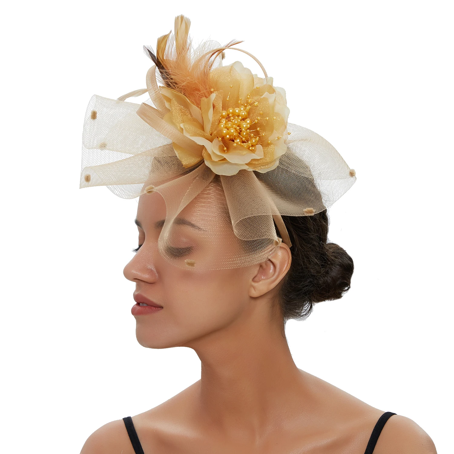 Nowe modne damskie imprezowa, koktajlowa czapka damska kwiat siatka Fascinator ślub kościół Kentucky Derby Dress