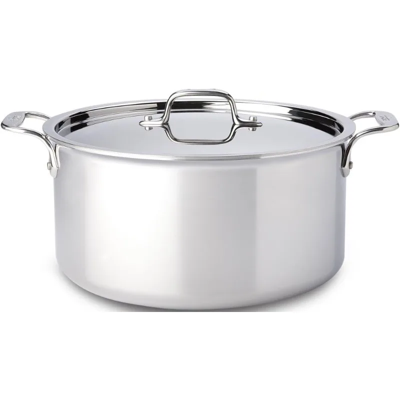 home.3 3-Ply Stainless Steel Stockpot with Lid 8 Quart, Induction, Oven Broiler Safe 600F, Silver