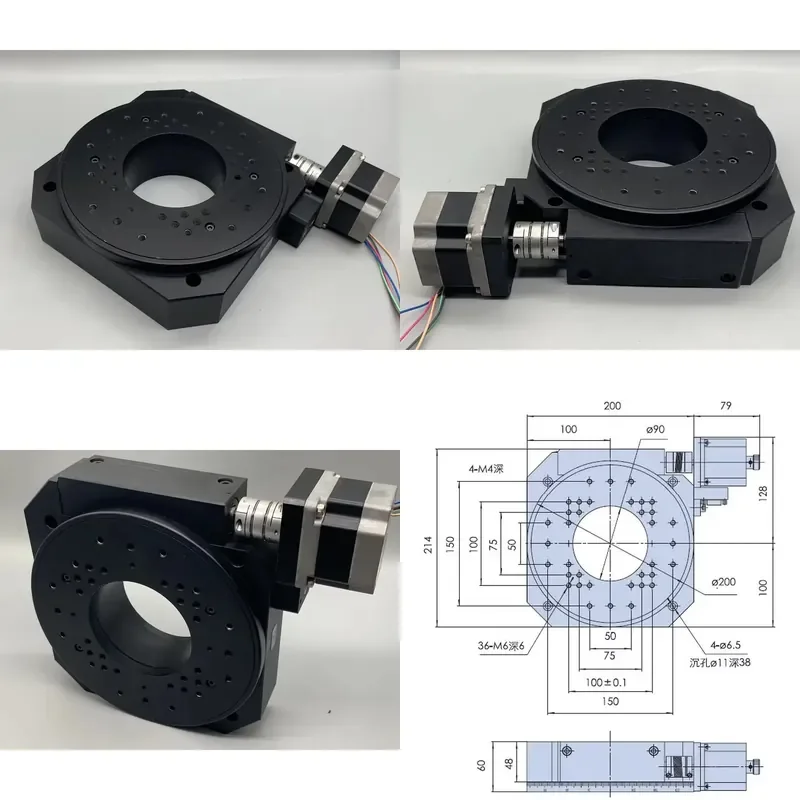 Y200 RA200 Precision Electric Rotary Table Hollow Stepping R Axis 360 Degree Turntable No Motor 90 Percent New
