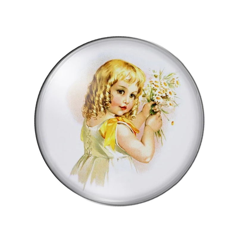 Lovely vintage baby little girls art paintings 12mm/18mm/20mm/25mm Round photo glass cabochon demo flat back Making findings