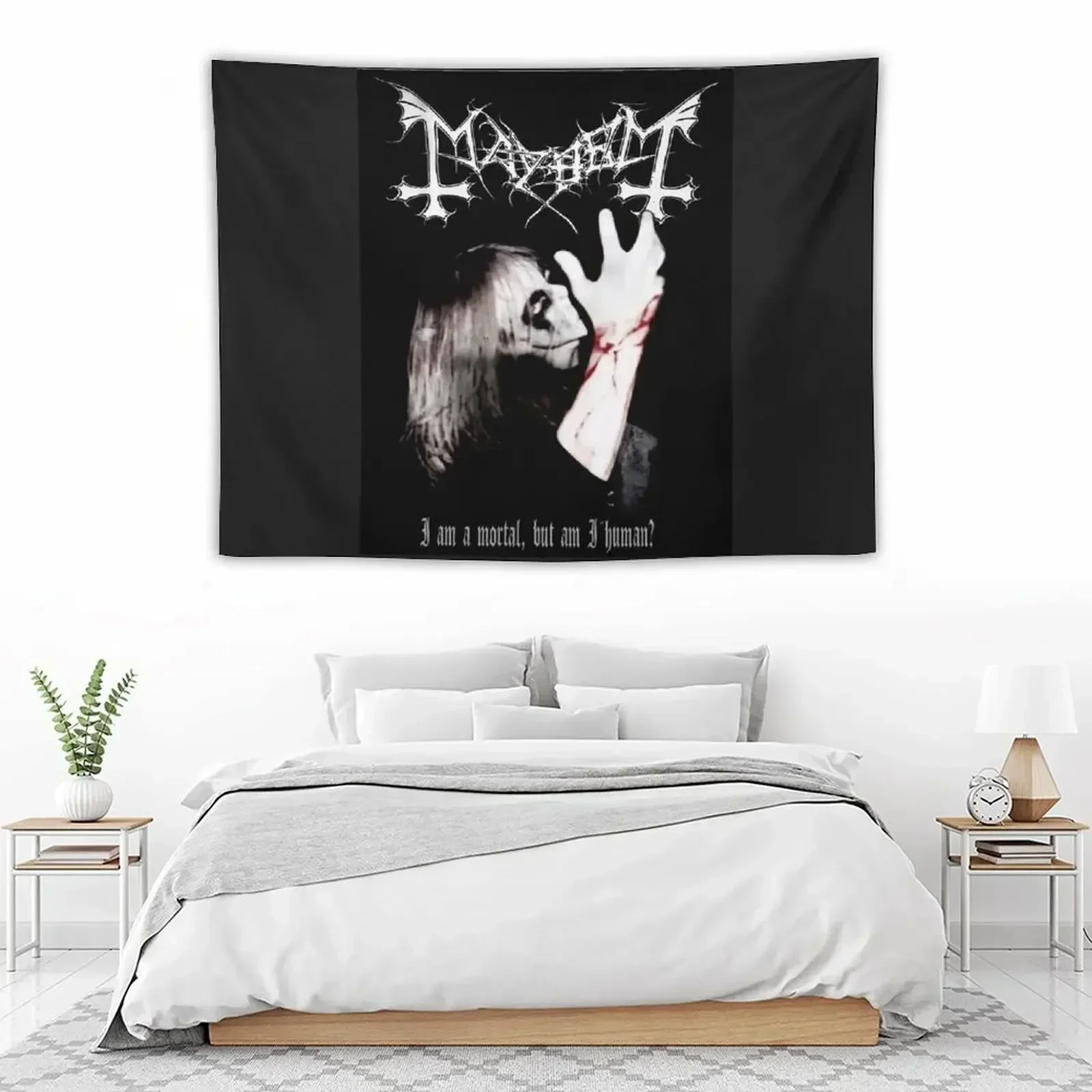 

Mayhem T-shirt, Mayhem Tee, Mayhem Inspired Merch, Black metal Tapestry Bedroom Deco Tapestry