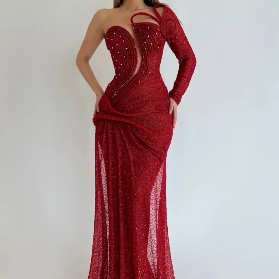 

Мерцающее вечернее платье на одно плечо с кристаллами, женская одежда для особых случаев, современное сексуальное платье русалки для выпускного вечера по индивидуальному заказу