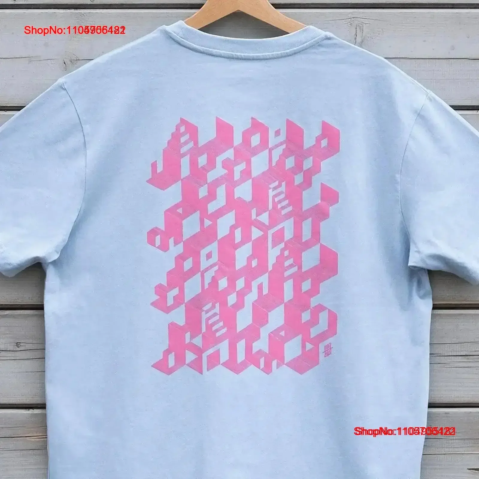 ESCHER art T Shirt ORGANIC FAIR pink blue cotton illustration linocut grafic architecture artsy minimalistic geometrical