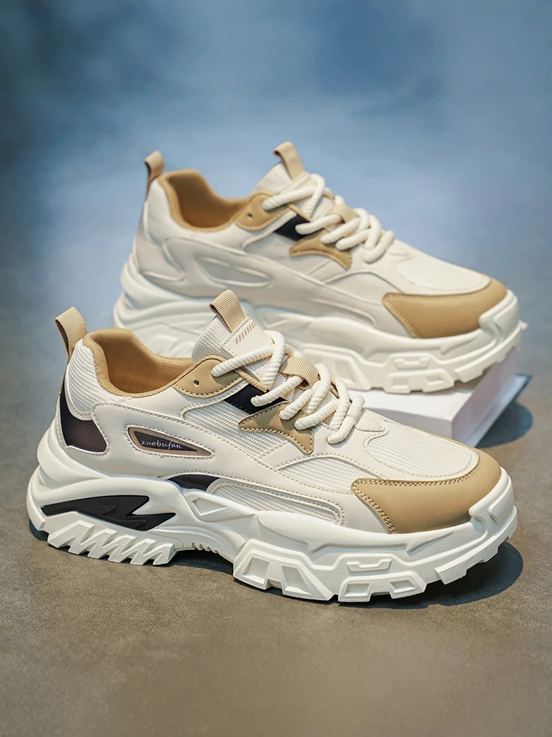White Sport Shoes Men's Outdoor Casual Thick Bottom Heightening Dad Shoes Fashionable All-Match High-End Sensation Autumn Trend