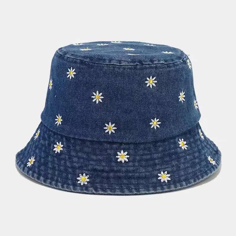 Little Daisy Embroidered Fisherman Hat for Women in Spring and Summer Fashion Versatile Sunshade and Sunscreen Show Small Face