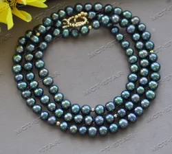 Z12228 29'' 7mm Peacock-Black Round Freshwater Pearl Necklace