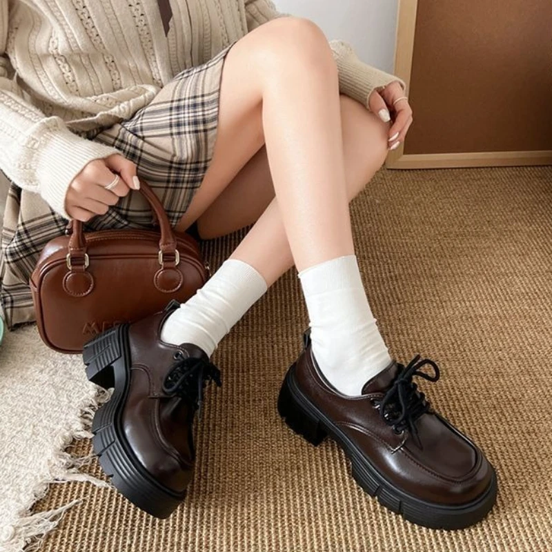 Women's Chunky Heel Elevator Shoes French British Style Japanese JK Uniform Shoes 2026 Spring Summer New Versatile Flat Shoes