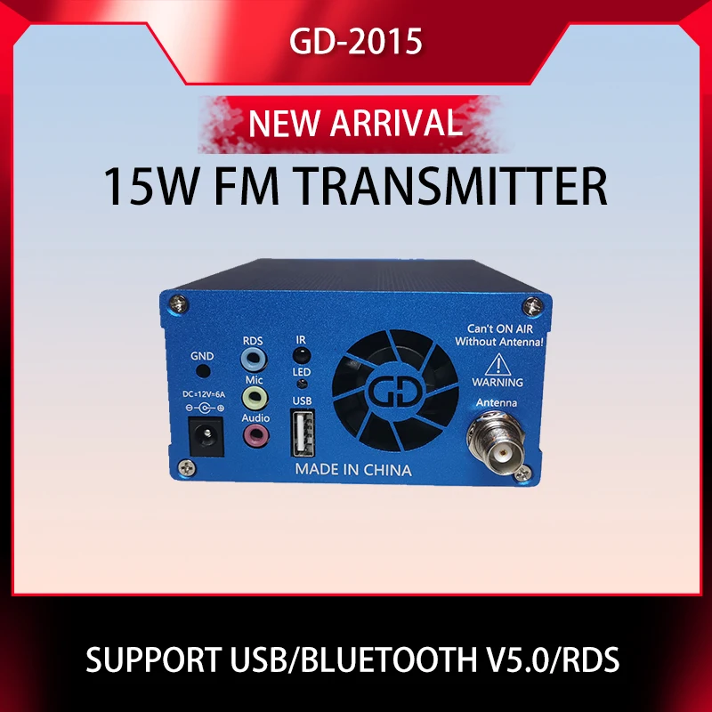 GD-2015 15 watts transmissor fm 15 watts estação de rádio transmissor de transmissão chip qn 76-108mhz