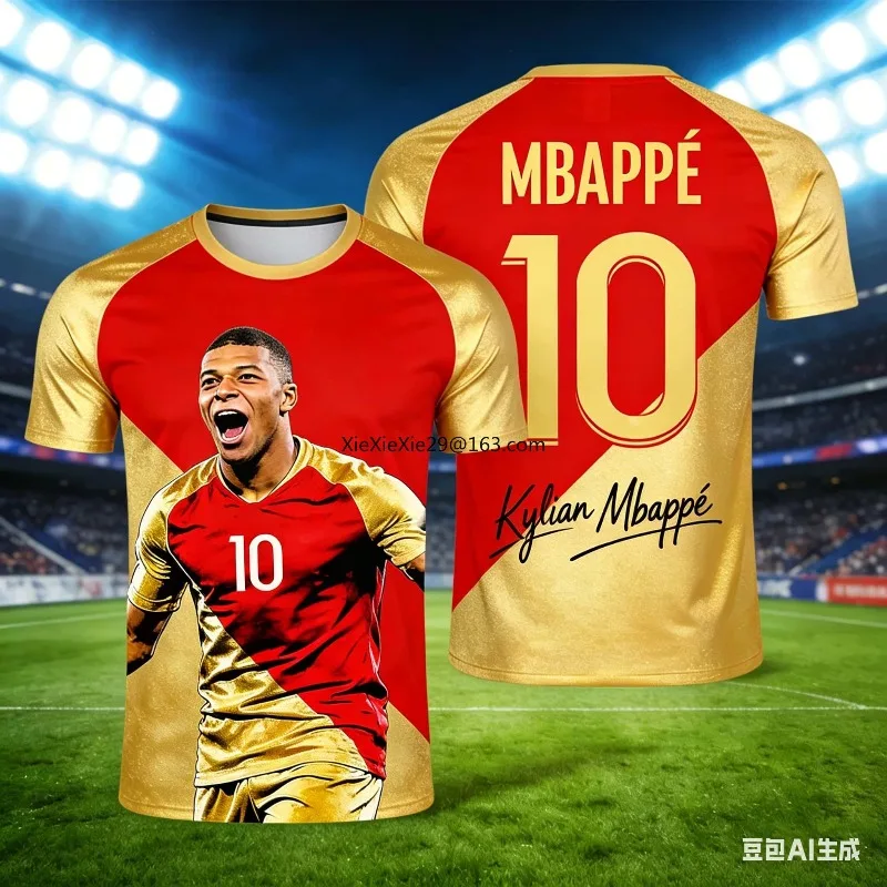New Popular Fan Version Mbappe # 10 Football Jersey AI Adult Children Summer Training T-shirt Parent-child Outfit Plus Size Gift
