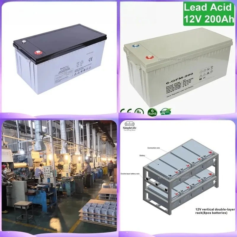 12V 200Ah Deep Cycle Lead Acid Battery for Solar Panel System Home Energy Storage Off Grid RV Marine Golf Cart Long Life
