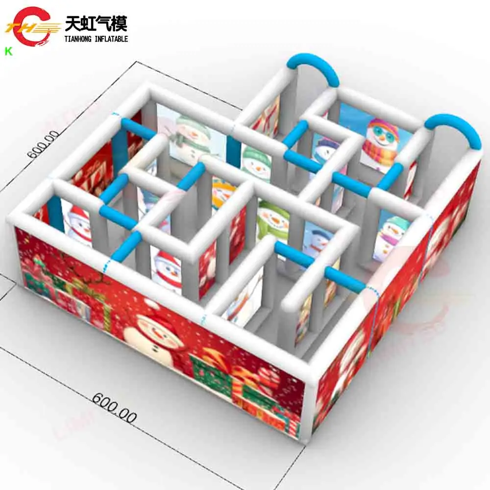 Free Ship Snowy Christmas Inflatable Maze Tag Blow Up Snowman Puzzle Maze House with Printing for Xmas Party Rental