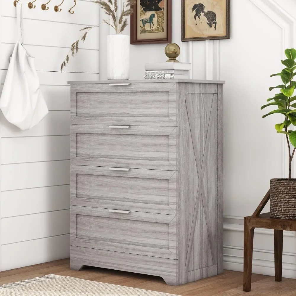 

4 Drawer Dresser for Bedroom,Dresser with Large Drawer & Silver Handles, Wooden Storage Organizer Cabinet Chest of Drawer