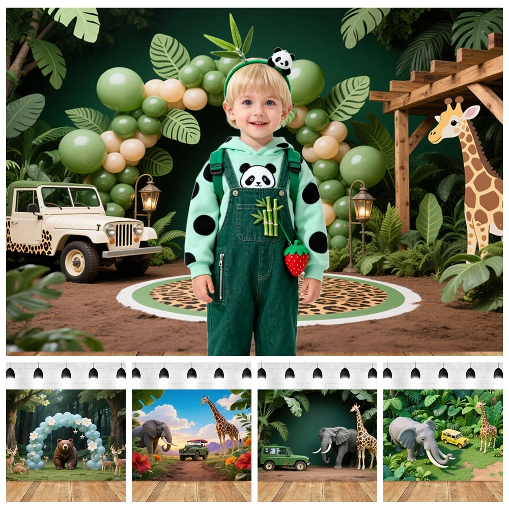 

Safari Animals Photography Background Tropical Jungle Kids Birthday Cake Smash Portrait Decor Baby Shower Backdrop Photo Studio