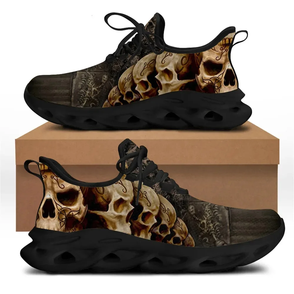 

Luxury Designer Sport Shoes Women Mens Sneakers Female Casual Shoes Fashion Skull 3D Print Light Lace-up Flats Ladies Footwear