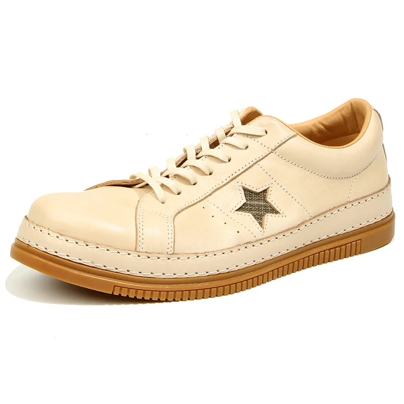 Men's Genuine Leather Distressed Look White Sneakers | Vintage Dirty Style Casual Plimsolls | Fashion Handmade Trendy Shoes for
