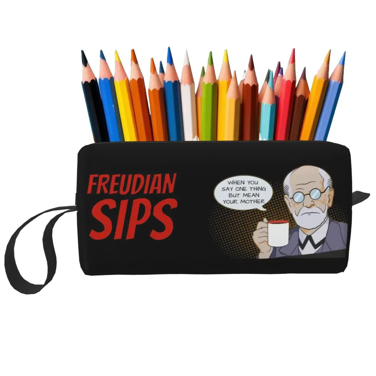

Freudian Sips- Psychology Design Pencil Case for Studen Gifts Pen Box Pencil Bag Stationery Supplies Travel Women Cosmetic Bag
