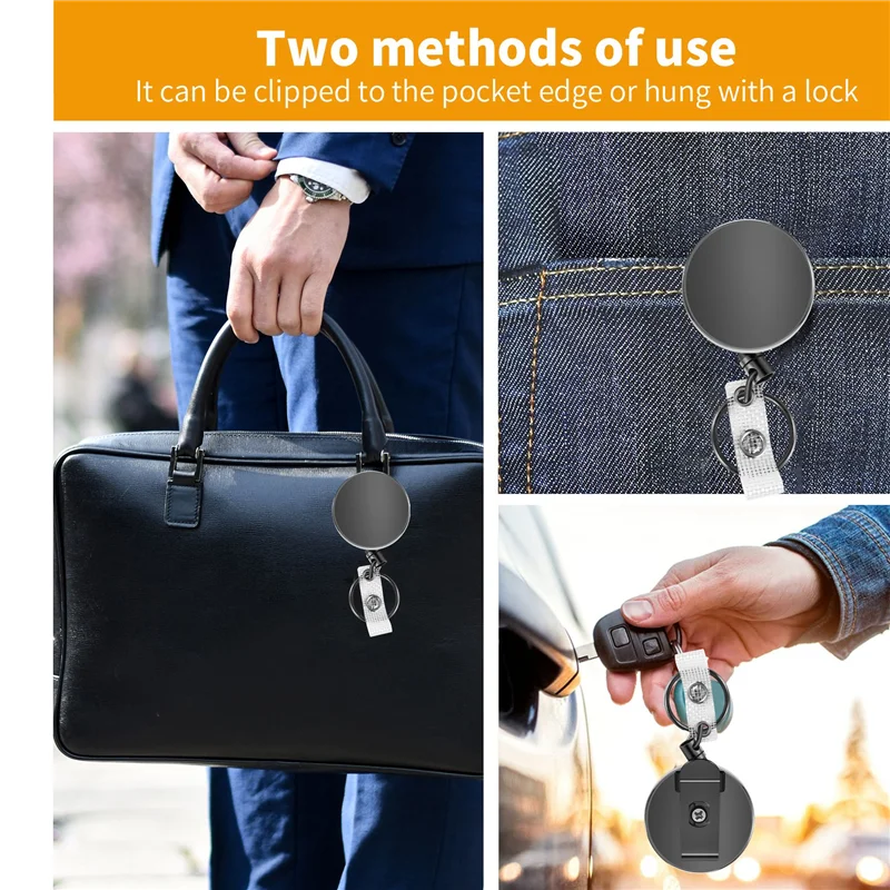 

AED5-2 Pack Heavy Duty Retractable Badge Holder Reels, Metal ID Badge Holder With Belt Clip Key Ring For Name Card Keychain