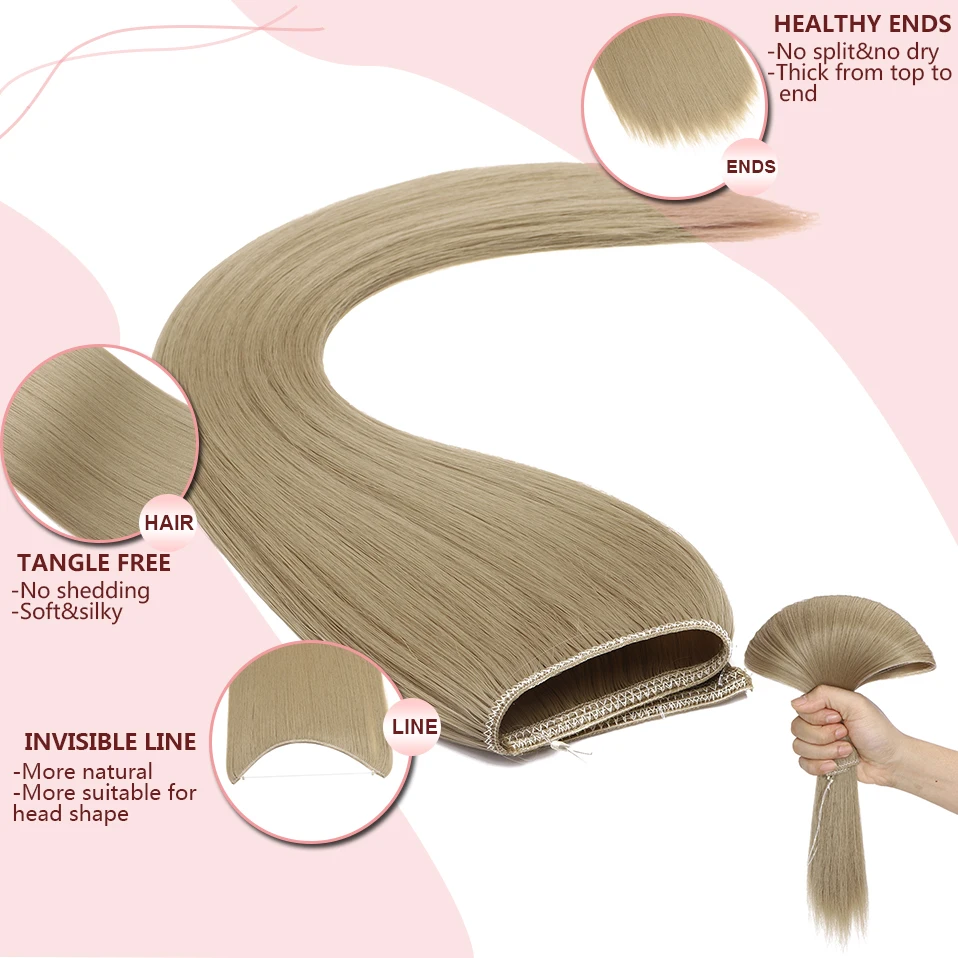 S-noilite 32colors Synthetic Invisible Wire Straight Hair Extension Clip In False Hair Hairpieces Long Smooth Fish Line Hair