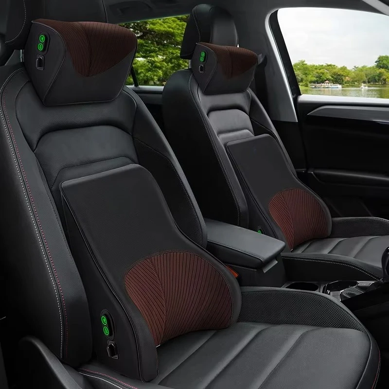 Luxury Waterproof Car Headrest Lumbar Support Cooling Heated Ventilation Massage PVC Leather Quilted Mesh for Electric Vehicle