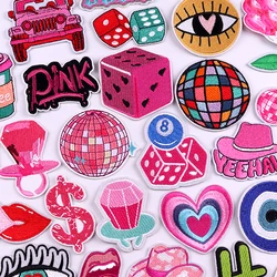 Pink Dice Ball Ring Embroidered Patch Iron On Patches For Clothing Thermoadhesive Patches On Clothes Cartoon Hat Patch Badge DIY