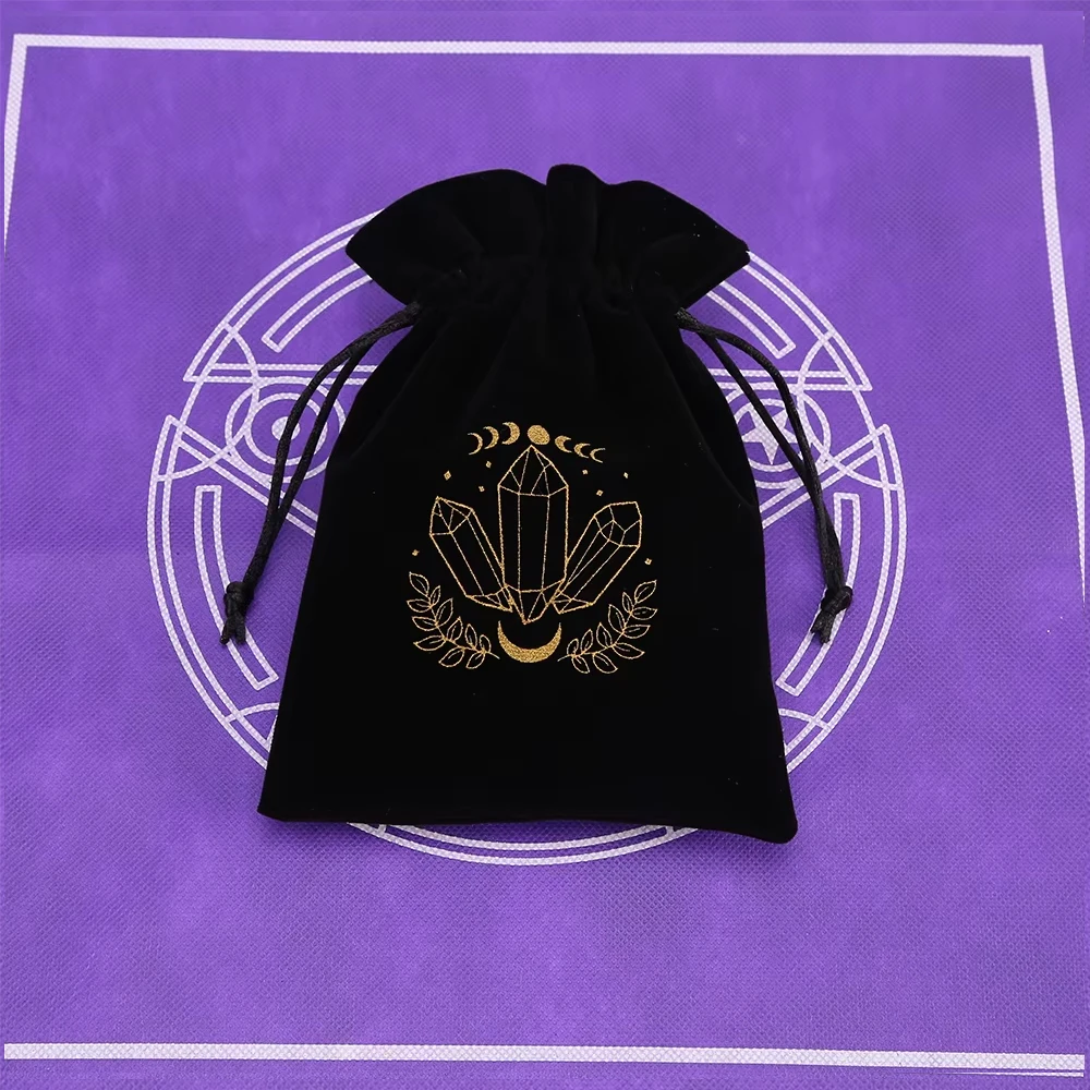 Velvet Drawstring Tarot Storage Bag with Embroidery Design
