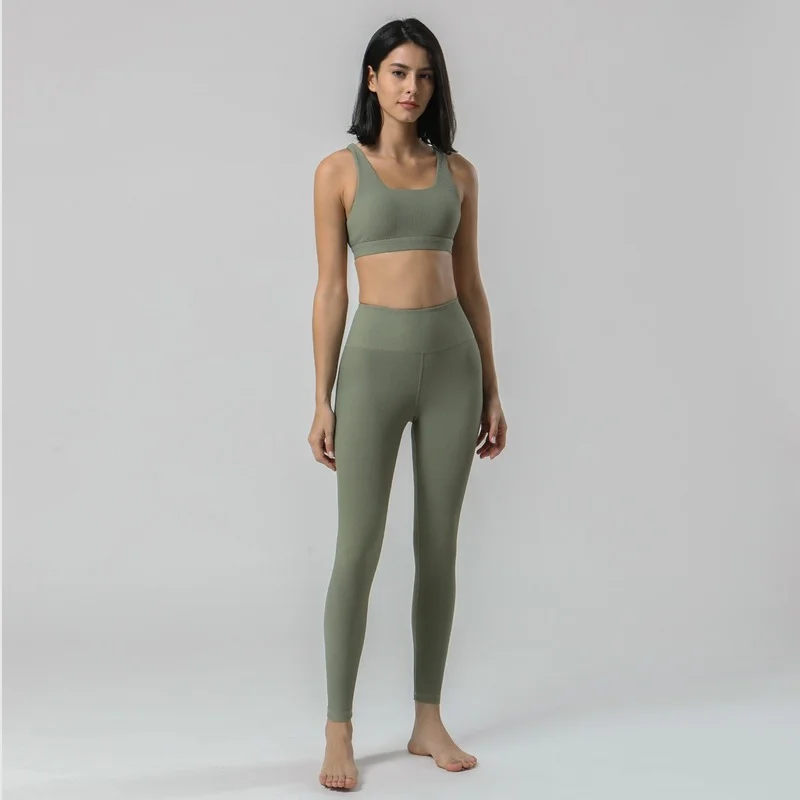 Women's High Elastic Yoga Pants Suit Running High Waist Fitness Wear Sports Suit