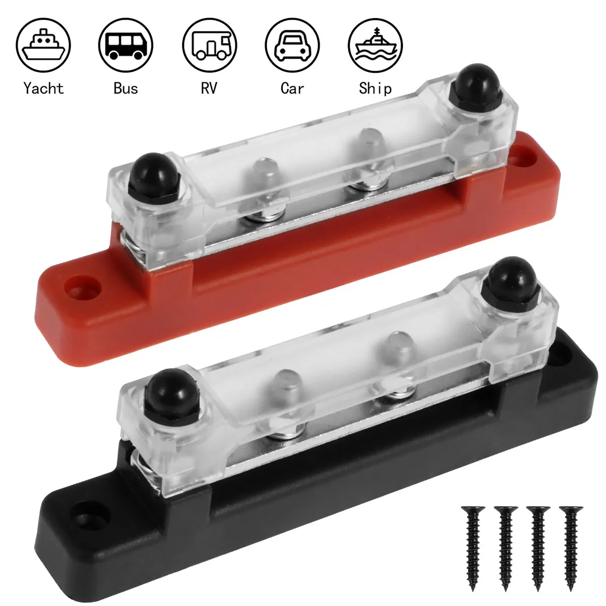 4Way Battery Terminal Distribution Block 150A Heat-Resistant with Cover M6 Terminal Studs Dust-Proof Bus Bar Distributor Block