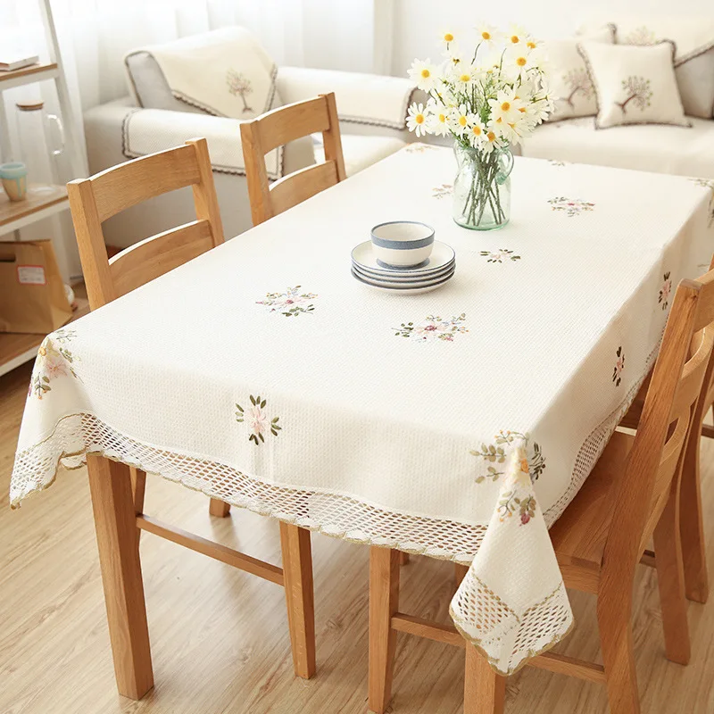 Europe Flowers Tablecloth White Hollow Lace Cotton Linen Dustproof Table cloth Wedding Banquet TV Cabinet Cover Cloth