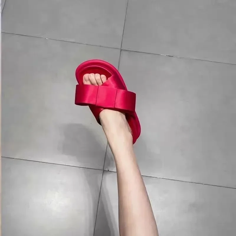 Распродажа Женская обувь 2025 Тапочки на платформе с открытым носком Повседневные сандалии Женские сандалии с галстуком-бабочкой Круглый носок на плоской подошве с тапочками Дизайнерские сандалии